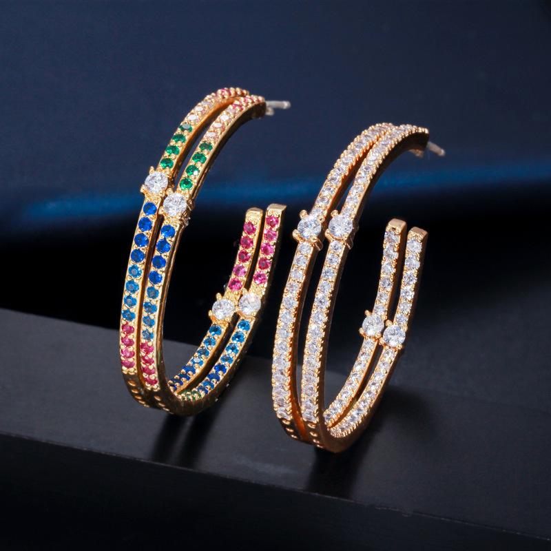 E0261 Temperament Personality Oval Large Earrings, Needle Slightly Inlaid Zircon Exaggerated Earrings