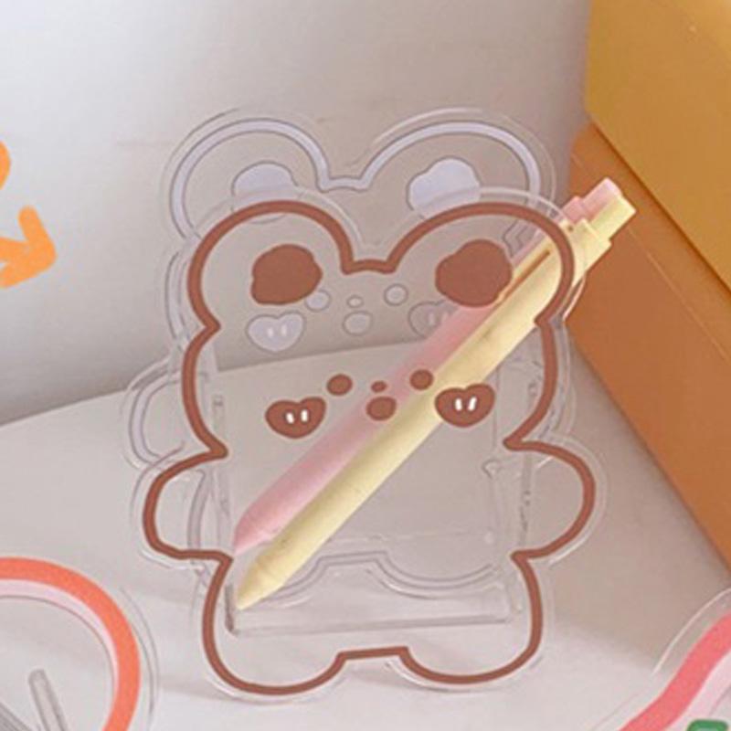 Transparent Pen Container Multifunctional Cute Cartoon Acrylic Makeup Brush Storage Case for Office