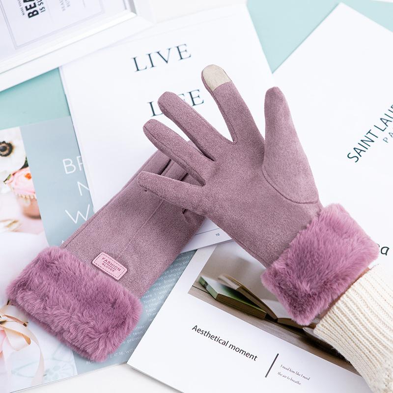 Outdoor Cycling Warm Adult Gloves for Men and Women Autumn and Winter Suede and Arctic Fleece Touch Screen Gloves