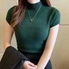 Mode Sommer Kurzarm Schwarz Weiß Gestrickter Pullover T-Shirt Damen Slim Strick T-Shirt Damen Oberteile T-Shirts JJ02