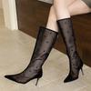 Fashion Eilyken Autumn Street Style Design Breathable Mesh Women Knee-High Boots Pointed Toe Thin Low Heels Sandals Booties Ladies Shoes