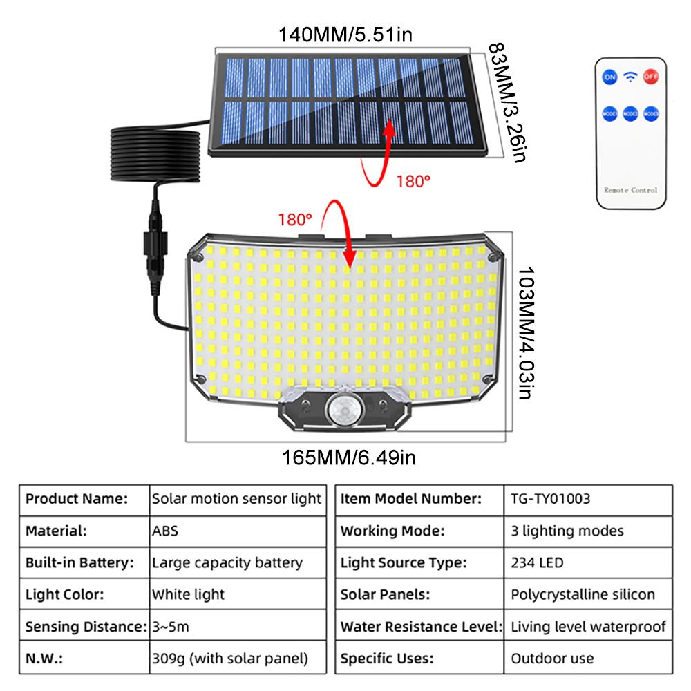 234LED Solar Outdoor Lights Motion Sensor Super Bright Solar Flood Lights Remote Wall Lights Waterproof 3 Modes Patio Garden Gar