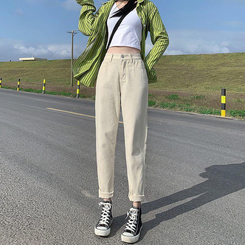 High-waisted Women's Korean Style Loose Casual Cropped Jeans for Spring to Summer