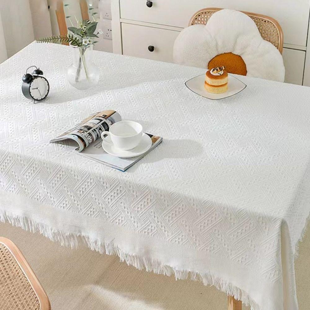 Rectangular Table Cover French Rustic Coffee Table Mat Interweaving Grid Tablecloth  Bedside Table