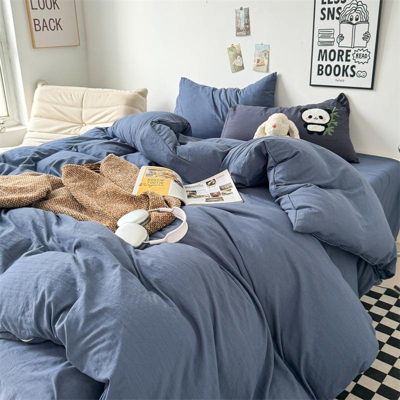 Cotton 4pcs set can sleep naked, super soft pure cotton quilt cover, student dormitory three-piece set, bed sheet, bed hat