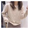 Spring Autumn Round Neck Purple Cropped Knit Cardigan Loose Outerwear Sweater Women