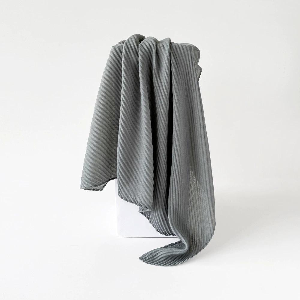 90*90cm Pleated Cotton Linen Square Scarf For Women Muslim Hijab Scarves Shawls Solid Headscarf Wraps Islamic Turban Headband