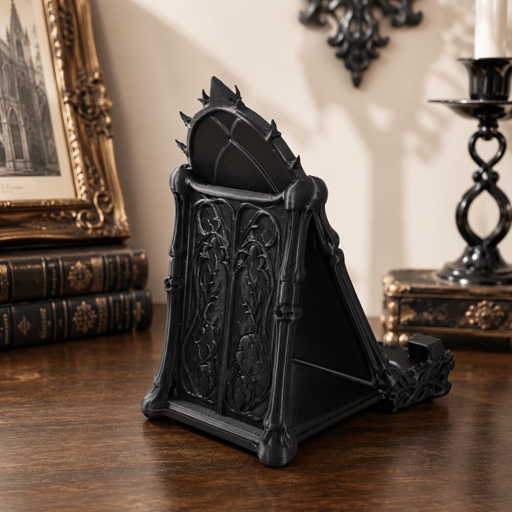Xiaomi 3D Printed Gothic Tracery Window Phone Stand, Dark Skull Ornament for Halloween, Desktop Holder for Phone & Tablet