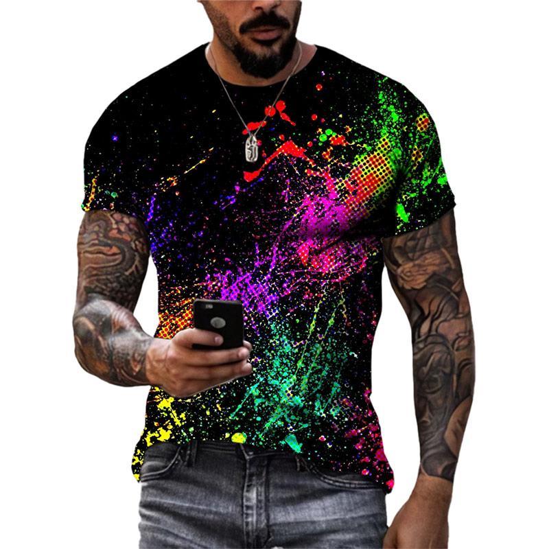 Colorful Graffiti Graphics T Shirts Summer Fashion Short Sleeve 3D Ink Splash Printed T-shirts