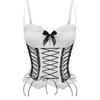Lace Boned Corset Bustier Top - Cross Lace Up Camisole With Bow Accent For Women