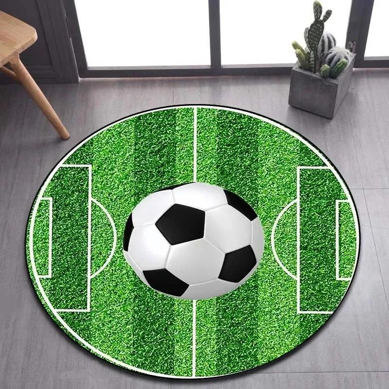 Crystal Velvet Soccer Round Rug, Football Sports Theme Non Slip Floor Mat for Living Room, Bedroom, Kids Room, Home Decor