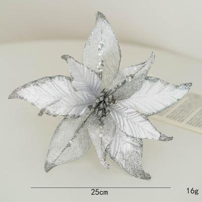 New Fabric Plastic Christmas Artificial Flowers DIY Decoration 25cm Xmas Tree Decorations Ornaments Fake Flower Xmas