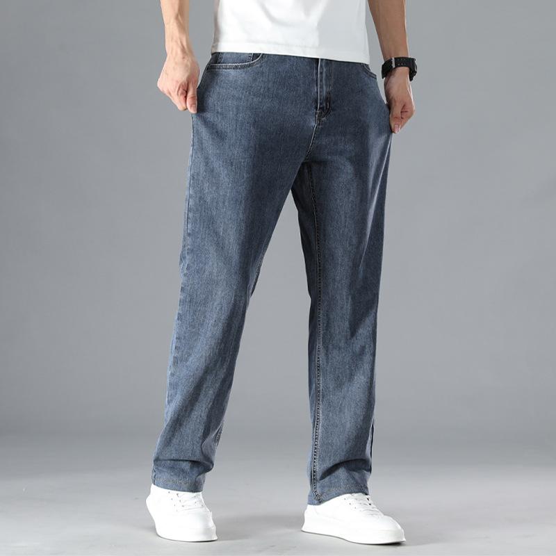 Men's Plus Size Straight-Leg Trousers Lightweight High-Waisted Stretch Casual Trousers