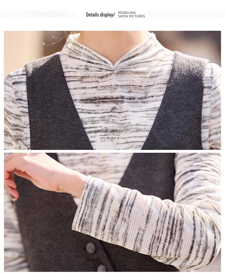 2025 Spring Elegant Long Sleeve Shirt, Vest, and Long Dress Three-Piece Set - SX3095