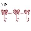 Retro Bedroom Wall Hook Iron Art Bow Triple Hook, Mounted Decorative Hanger, French Hanger Style Gold Metal Organizer for Entryway Bathroom And Three