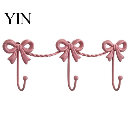 Retro Bedroom Wall Hook Iron Art Bow Triple Hook, Mounted Decorative Hanger, French Hanger Style Gold Metal Organizer for Entryway Bathroom And Three