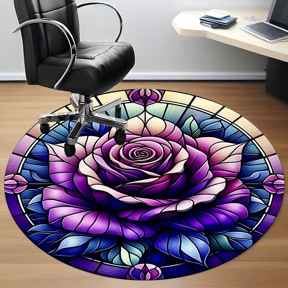 1PC Floral Art Office Round Rug, Non Slip, Soft and Durable Office Rug for Interior Decoration, Perfect for Office