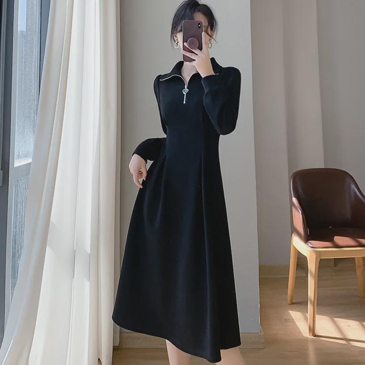 Women's Plus Size Waffle Knit Slimming Long Sleeve Dress for Autumn and Winter