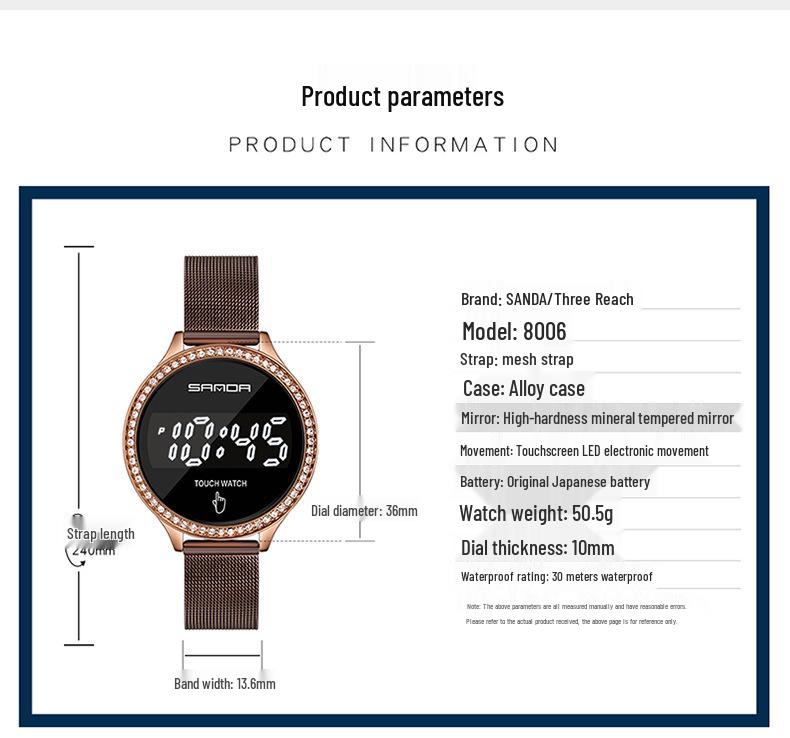 Sanda Stylish Touch Key Electronic Watch with Mesh Band - Creative Business Design.