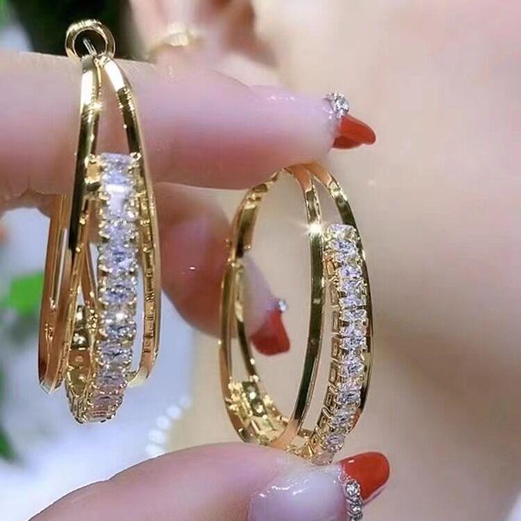 High-End Crystal Mesh Circle Earrings for Women - Fashionable and Elegant Design