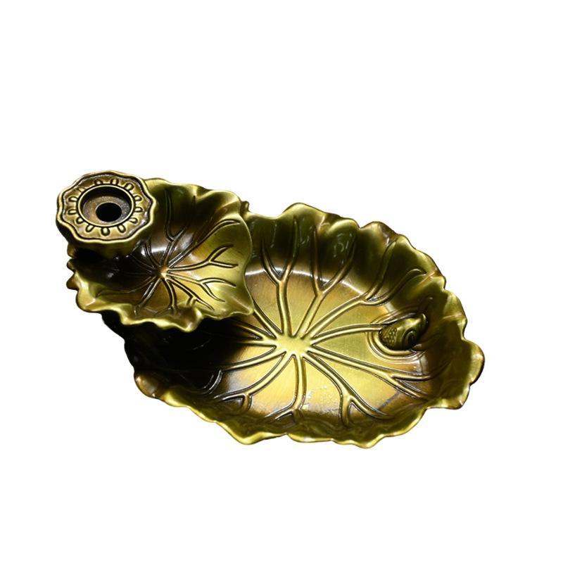 Household Alloy Lotus Pond Frog Backflow Incense Burner Antique Tea Ceremony Sandalwood Metal Incense Sticks Holder Reverse