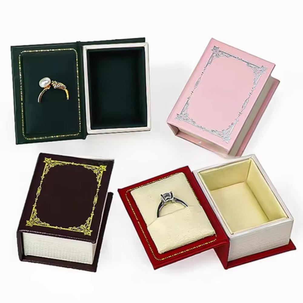 Creative Book Shape Jewelry Storage Box Mini Flip Cover Ring Box Vintage Pendant Box for Valentine's