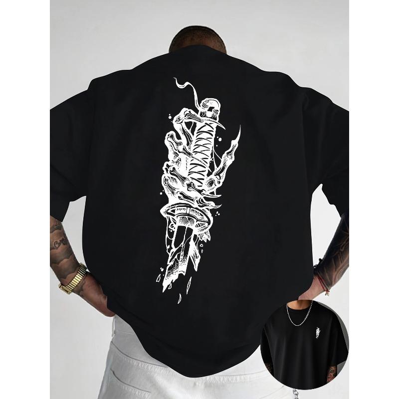 European Size Creative Front And Back Printed Round Neck T-Shirt, Trendy And Fashionable Short Sleeves for Summer, Casual Everyday Style Top