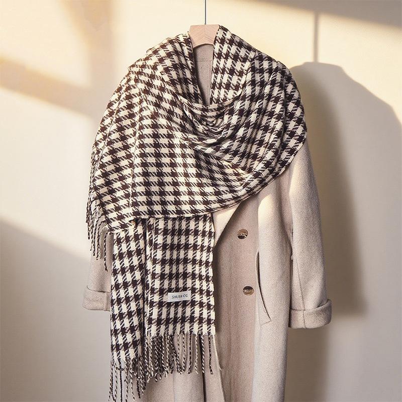 

Autumn and Winter New Student Korean Plaid Versatile Scarf for Women Winter Warm Neck Protection Neck Scarf Tassel Shawl 69*180cm
