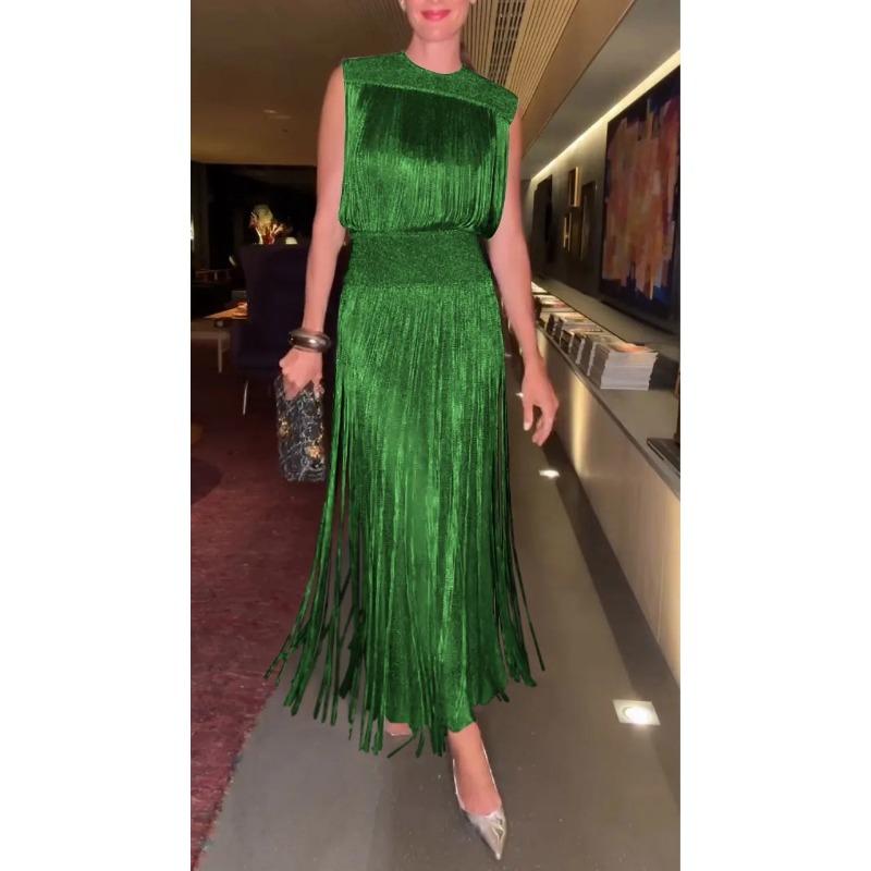Elegantes Fransenkleid für Damen, ärmelloses Partykleid