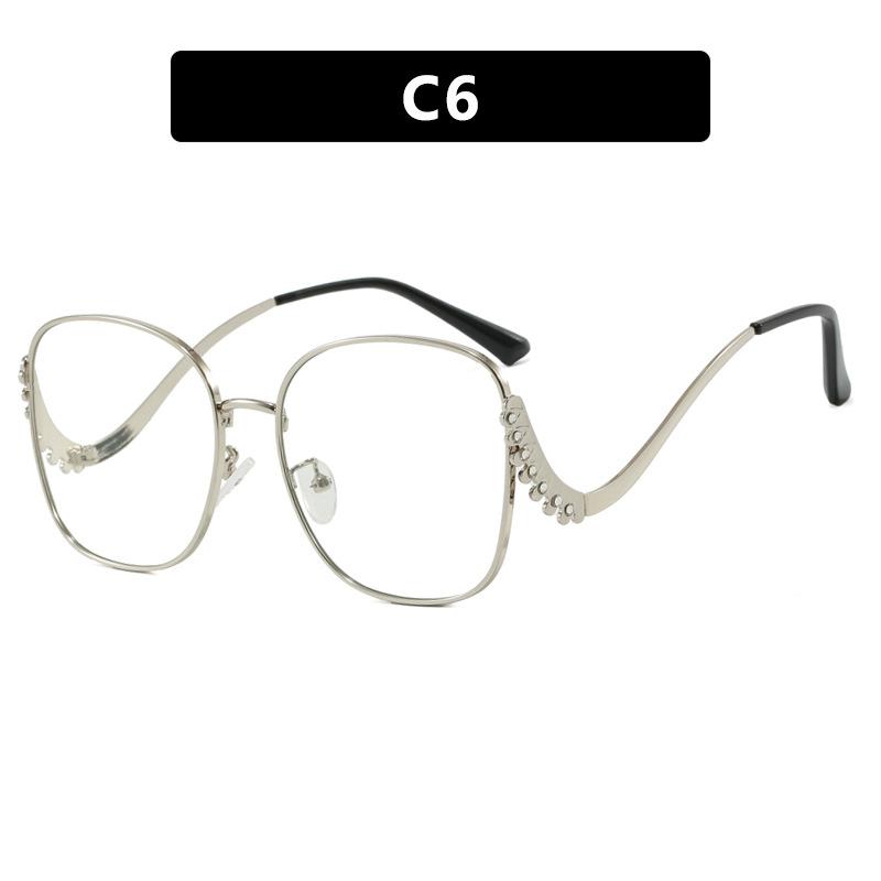 Oversized Sunglasses Women For Female Vintage Sun Glasses Punk Popular Luxury Brand Designer Metal Diamond Curved Leg Shades