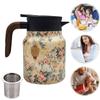 800ml Vintage Floral Pattern Kitchen Tea Kettle with Infuser Insulated Teapot Wood Handle Tea Separation Thermal Insulation Pot