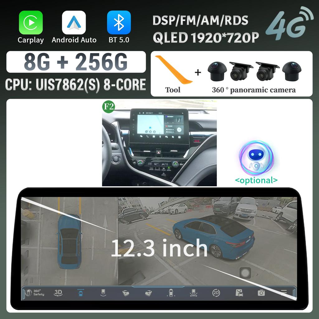 12.3inch For Toyota Camry 2021-2022 Car Radio Multimedia Android 14 4G GPS Navigation Wireless BT Carplay Head Unit Touch Screen