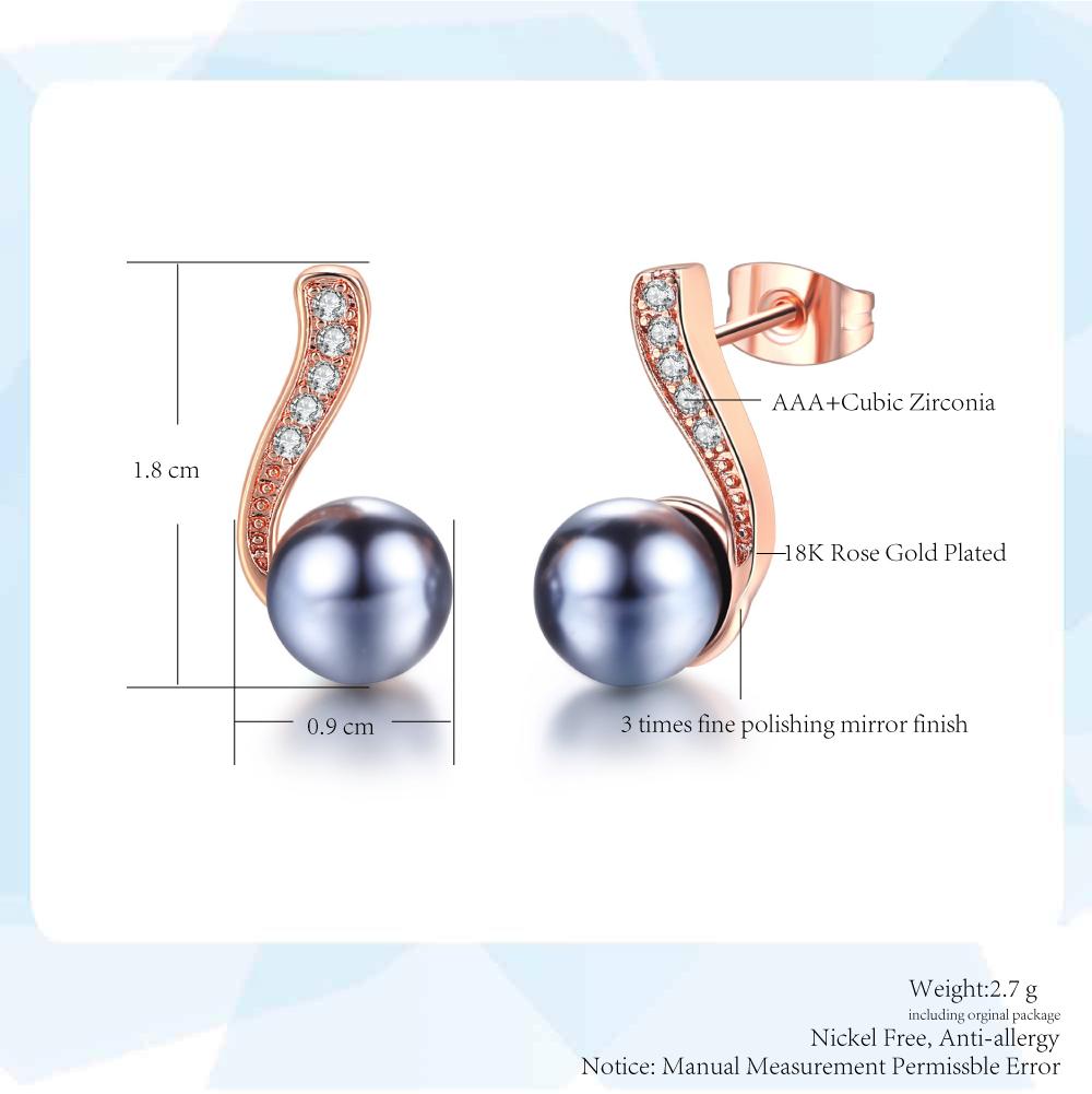Black Imitation Pearl Stud Earring For Women Korean Fashion Rose Gold Color Jewelry Austrian Crystal Top Quality ZYE668