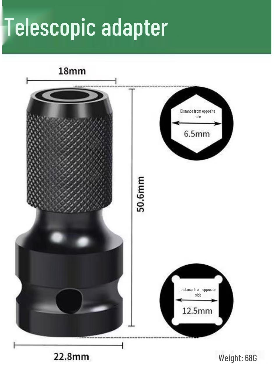 

Electric Drill to Wrench Conversion Adapter: 1/2 Hex Socket, Multifunctional Telescopic Spring Sleeve.