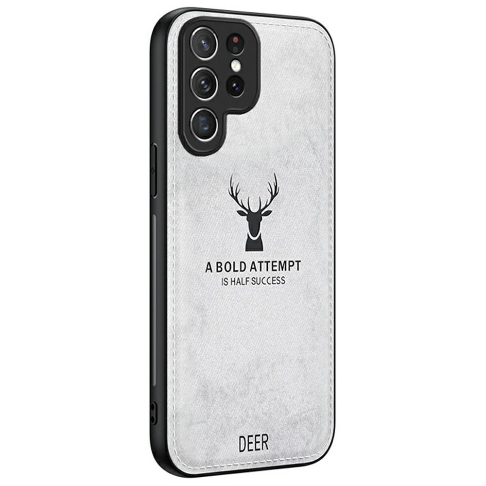 

For Samsung Galaxy S25 Ultra Case Deer Pattern Cloth Texture PU Leather Hybrid Phone Cover Grey