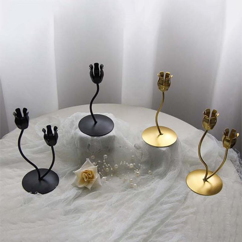 Nordic Flower Shape Tapered Candle Holder Metal Candlestick Candelabra Centerpieces Decoration for Elegant in Any Room