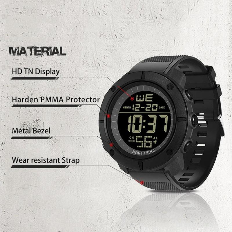 NORTH EDGE Mens Digital Watches Army Military World Time Alarm Sport Stopwatch For Male Waterproof 50M Wristwatch Relogios