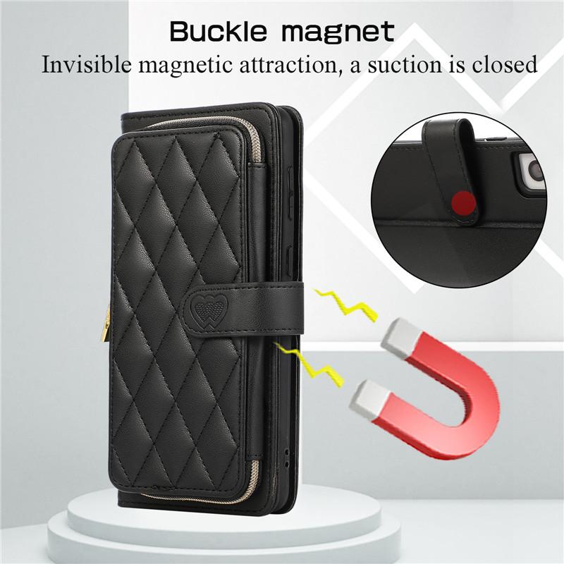 Custodia per telefono a portafoglio in pelle con cerniera con cordino per iPhone 15 Ultra 14 Plus 13 per Samsung Galaxy A54 A14 A53 A13 Nota 20 S23 S22 S21 Cover con corda da polso