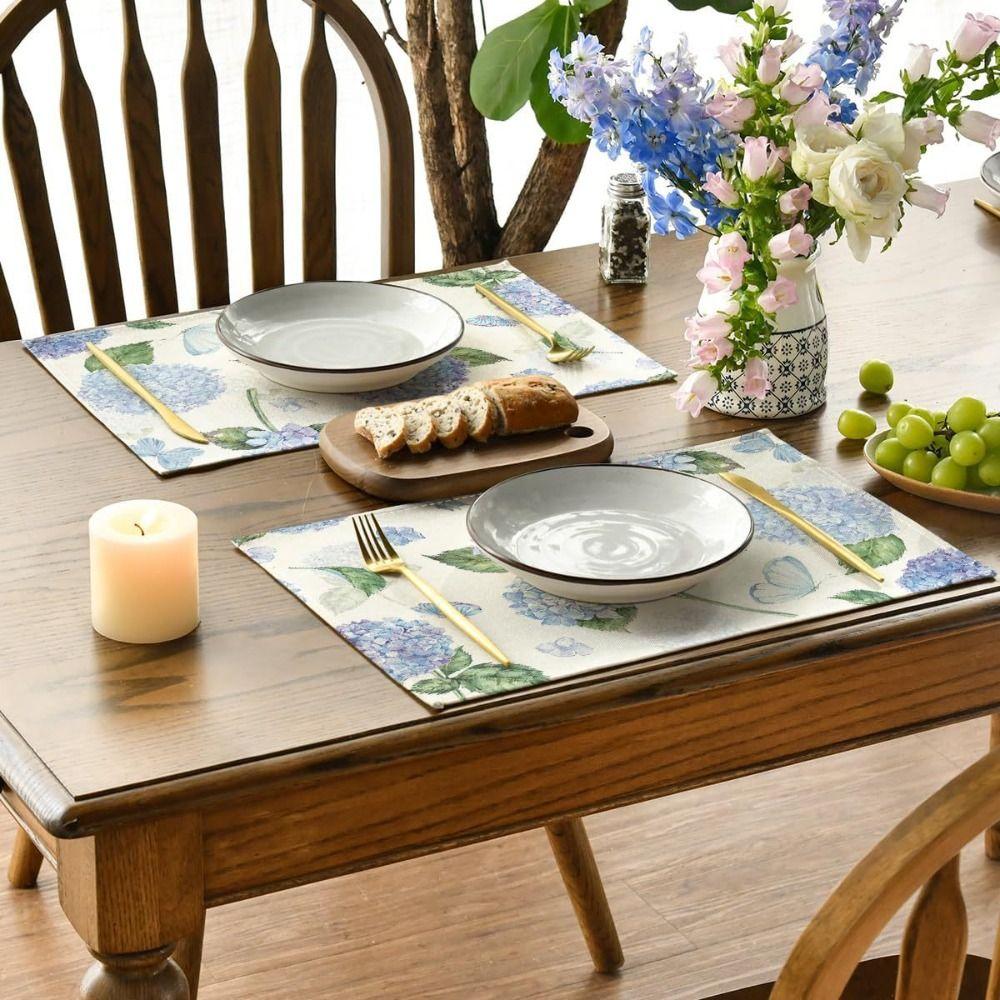 Heat Resistant Table Mat Anti Slip Tableware Pad Green Plants Linen Placemat  Table Decoration