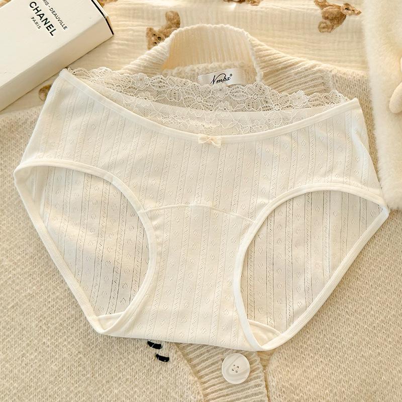 Girls Spring and Autumn Pure Cotton Lace Edge 10A Antibacterial Cotton Crotch Waist Triangle Briefs
