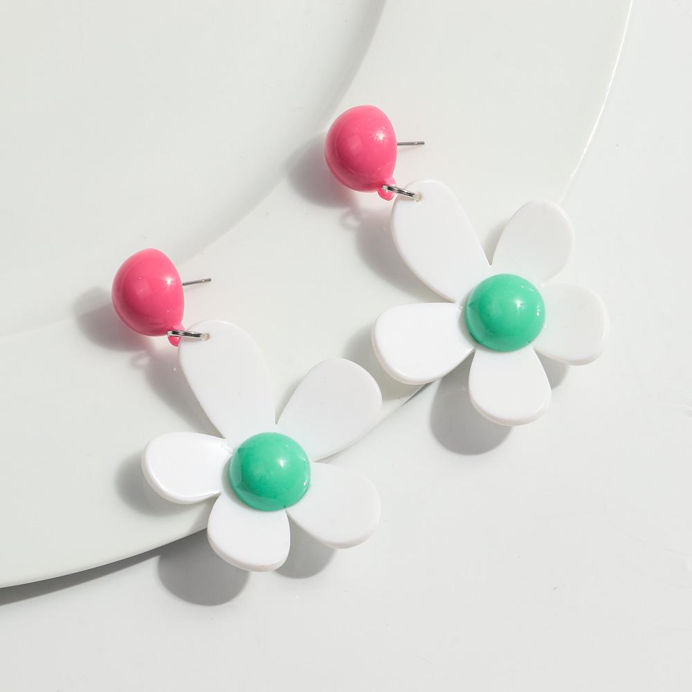 

Korean Colorful Acrylic Flower Large Drop earrings for Women Elegant Resin Hanging Boho Earrings Travel Party Accessories New