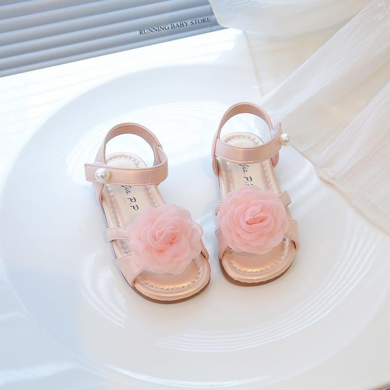 New Princess Shoes Girl Sandals with Tulle Rose Decor Little Girls Dress Shoes for Summer School Runway Performance shoes I05252