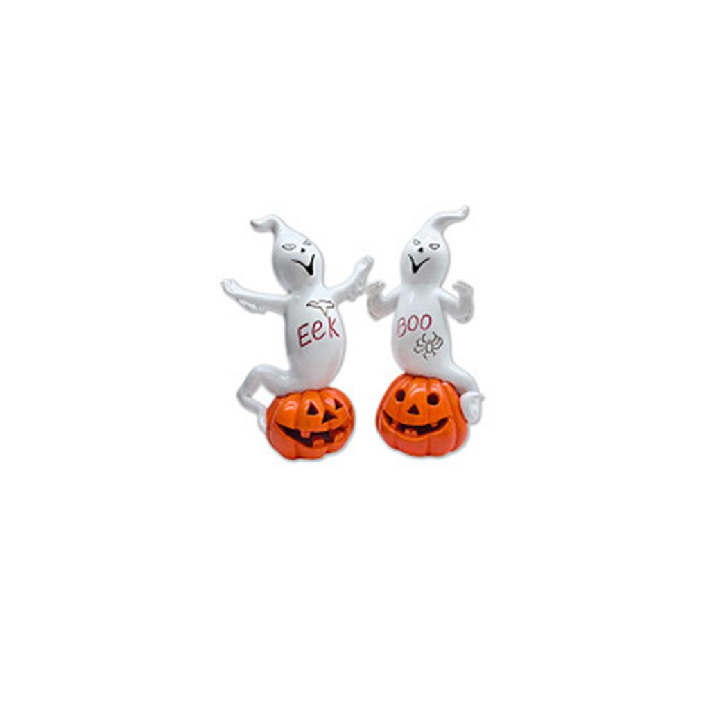 Halloween Ghost and Pumpkin Figurine Decorative Ornament for Holiday Seasonal Display Indoor Outdoor Use Festive Tabletop Accessory