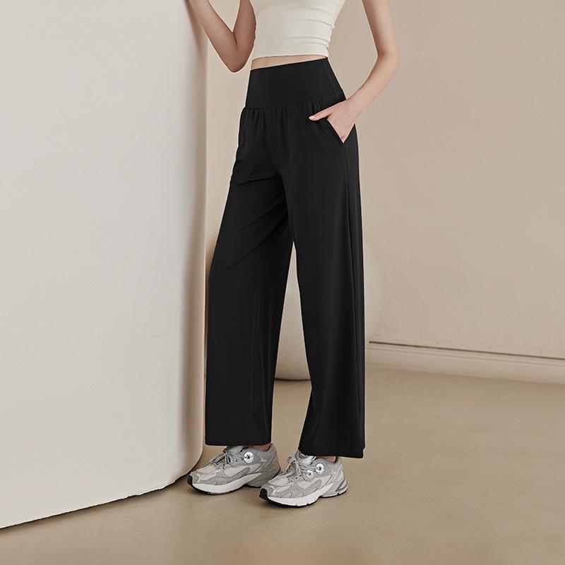 

Женские брюки для йоги с высокой талией и широкими штанинами - Подтягивающие бедра, облегающего кроя для танцев, бега и фитнеса S (under 95 lbs) чёрный