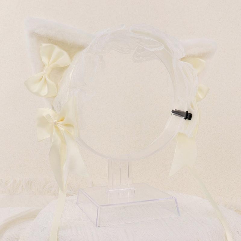 Kitten Headbands Cosplay Bows Kitten Ears Hairbands White Headwear Makeup Cosplay Hairbands Birthday Party