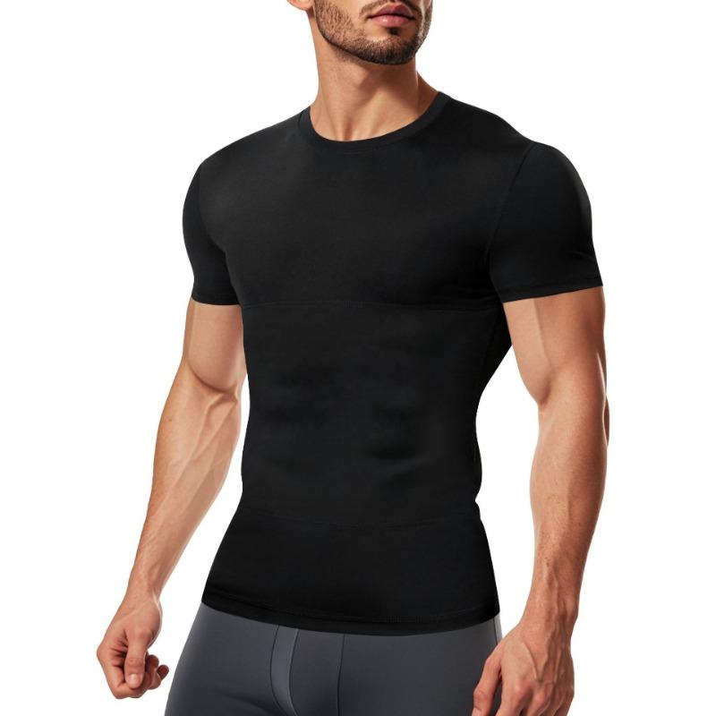 Mens Solid Fitted Compression Short Sleeve T Shirt Casual Sport Top