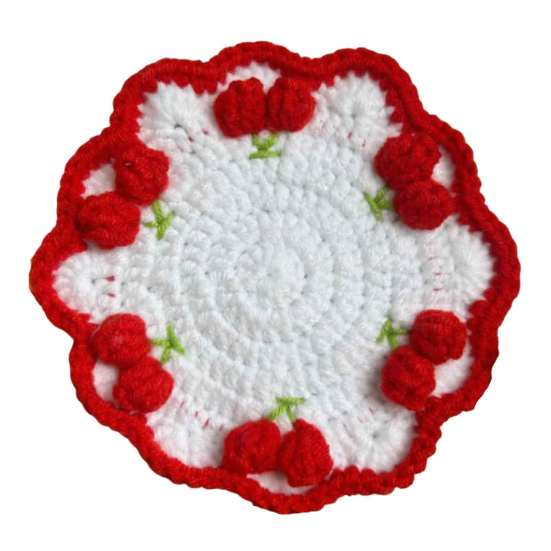Hand Knitted Fruit Coasters Handmade Coaster, Crochet Watermelon Orange Strawberry Kiwi Cherry Small Wool Mats for Coffee Cups Cup Mat, Heat