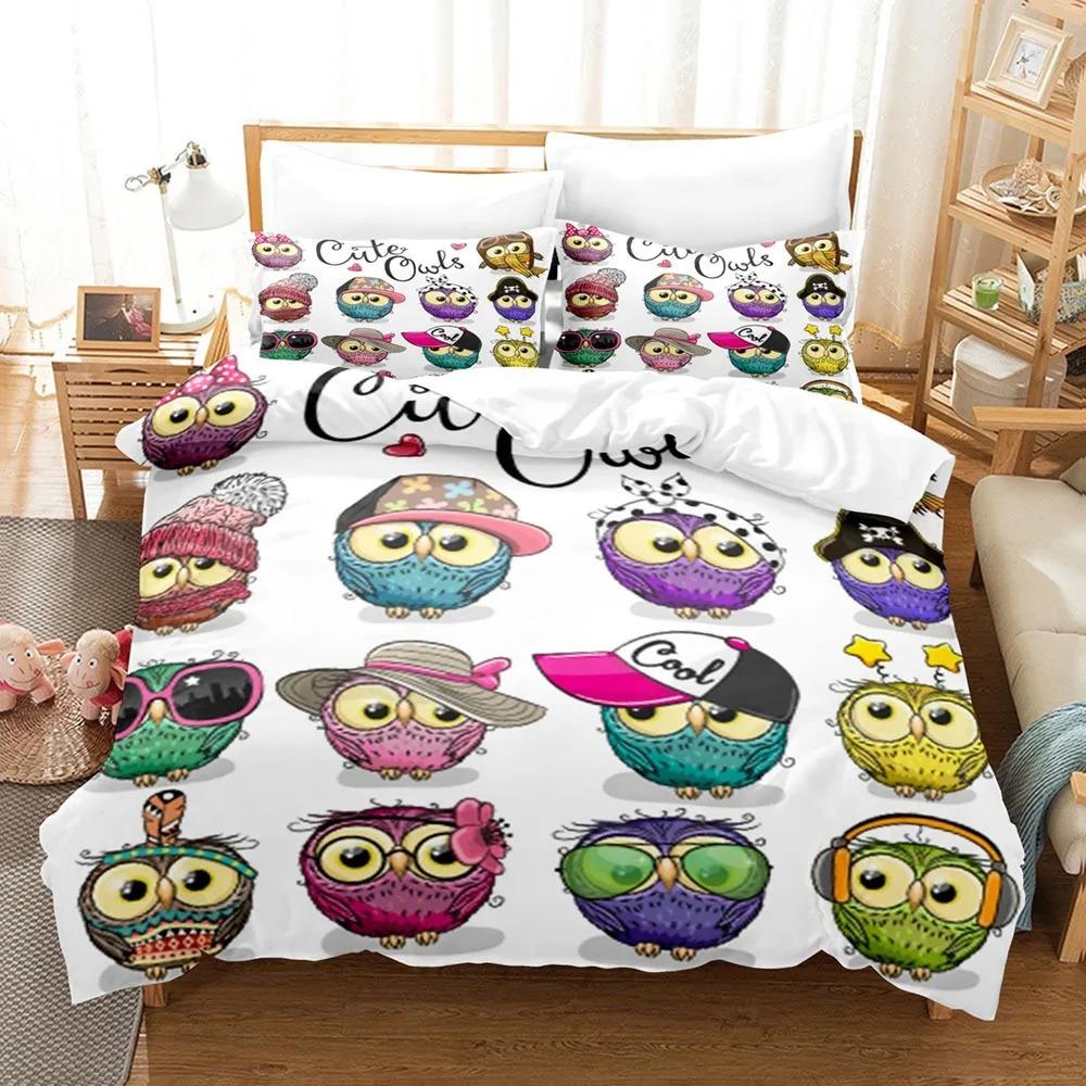 Cartoon Owl Bedding Sets Soft Bed Cover Comforter Duvet Cover Pillow Case 2-3 Pieces Sets Teenagers Children's Gifts Room Decor
