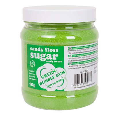 Colored Cotton Candy Sugar, Green, Bubble Gum Flavor, 1kg