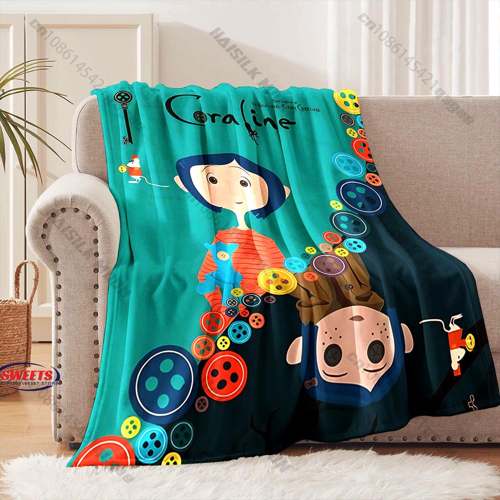 17 Styles Cartoon Soft Flannel Fluffy Throw Camping Blanket with C-C0raline Printed for Children Sofa Thin Blanket Fashion Gift